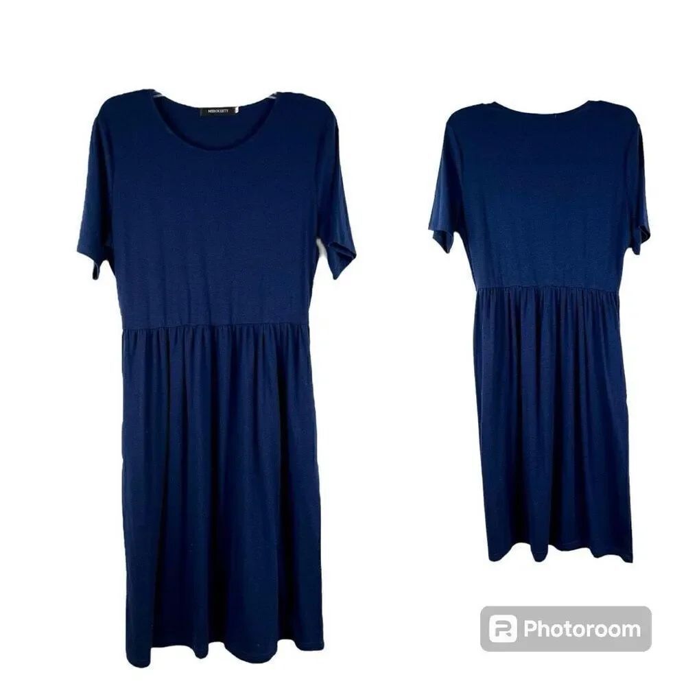 Merokeety Navy Short Sleeve Mini Dress Large